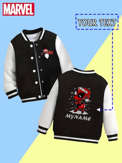Marvel Boys Baseball Jacket - Christmas style Deadpool cute print, cute shape, warm and unique autumn and winter, suitabl