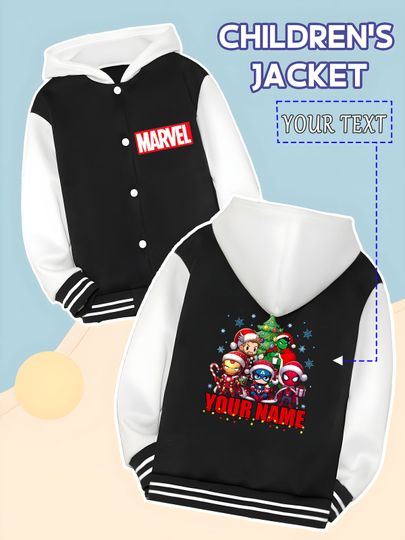 Discover MINISO Marvel Boys Baseball Jacket - Marvel Hero Christmas Collection Print, colorful, warm and festive in autumn and winter, su