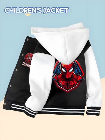 Discover MINISO Marvel Spider-Man Children's Baseball Jacket - Double-sided printing, soft skin-friendly fabric, autumn and winter casual