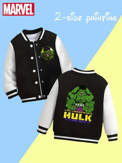 Discover MINISO Marvel boys' baseball jacket - featuring the Hulk's colorful logo print, double-sided with colorful elements, perfect for