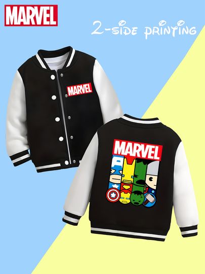 Discover MINISO Marvel Boys Baseball Jacket - Avengers Hero Print, Double-sided Pattern Design, Soft and Comfortable Fabric, Fashionable