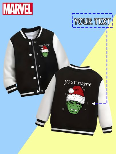 Marvel Boys Baseball Jacket - Christmas Hulk Print, with a strong festive atmosphere, warm and suitable for autumn and wi