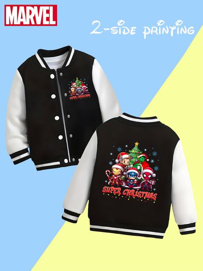 Discover MINISO Marvel Avengers Christmas Boys Baseball Jacket - Avengers hero Christmas theme print, double-sided to show the festive at