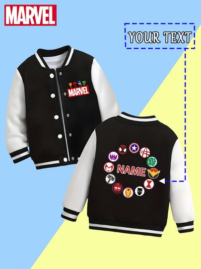 Discover MINISO Marvel Boys Baseball Jacket - Avengers logo ring design, creative and unique, perfect for school activities and weekend o