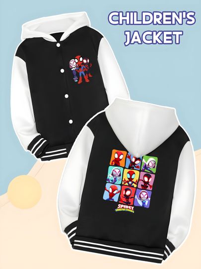 Discover MINISO Marvel Spider-Man Alliance Boys' Baseball Jacket - Spider-Man and his companions are printed on both sides to show the te