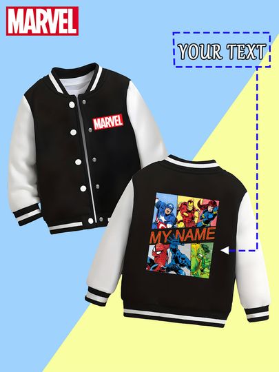 Discover MINISO Marvel Boys Baseball Jacket - Marvel multi-hero puzzle print, colorful and rich, warm and stylish in autumn and winter, s