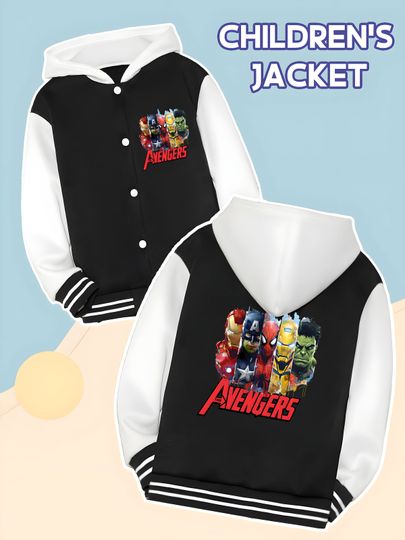 Marvel Avengers Hero Silhouette Boys' Baseball Jacket - Avengers hero silhouette print, double-sided display of classic c