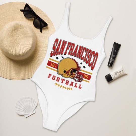 San Francisco Football Womens Swimsuit, Game Day Swimwear, Beach Party Swimsuit