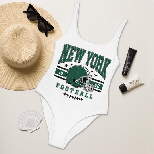 Discover New York Football Womens Swimsuit, Game Day Swimwear, Beach Party Swimsuit