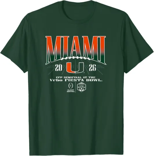 Discover Miami Hurricanes CFP Semifinal Fiesta Bowl 2026 Green T-Shirt