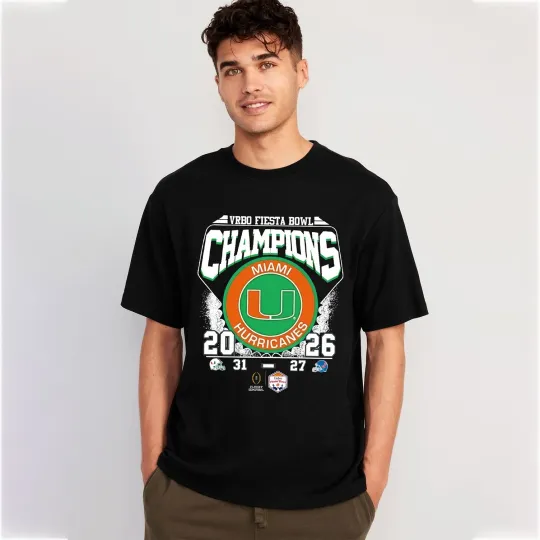 Discover Miami Hurricanes 2026 Vrbo Fiesta Bowl Champions Tshirt