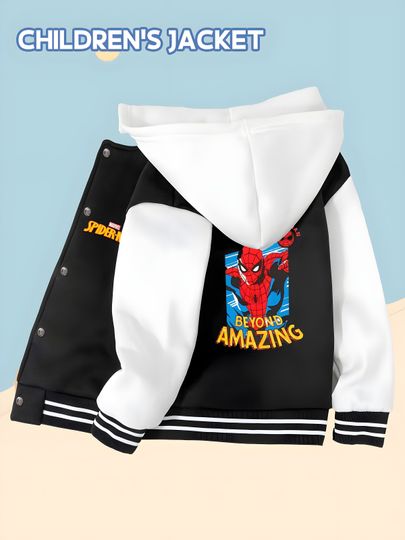 Marvel Boys Baseball Jacket - Wolverine, classic black and white, soft fabric, warm and comfortable, skin-friendly, fashi