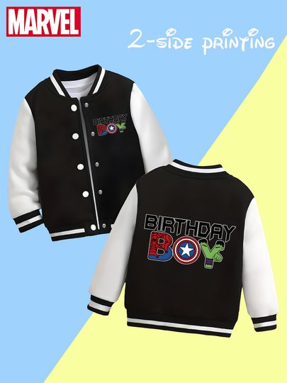 Discover Marvel Boys' Baseball Jacket - Birthday-themed hero reversible pattern, soft fabric