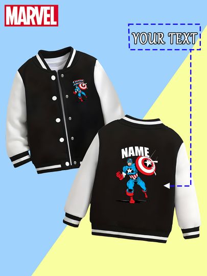 Discover Marvel Boys Baseball Jacket - Captain America classic print, very handsome, a good choice for spring and autumn leisure s