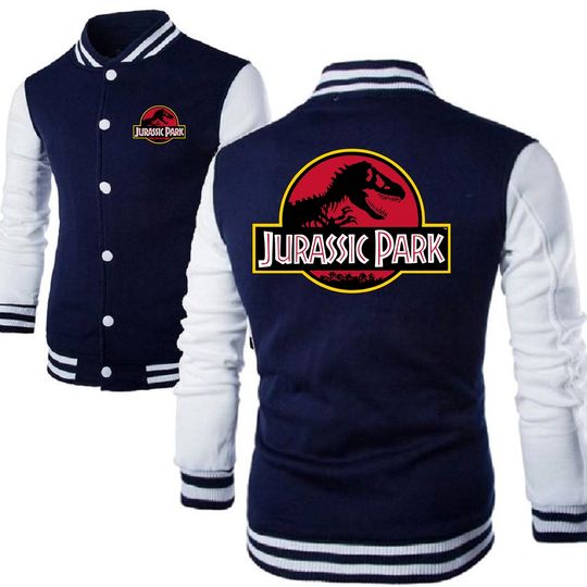 Discover Men's Baseball Jackets JURASSIC PARK Dinosaur World Graphic Fleece Jackets Sweatshirts Sports Jacket Men Baseball Clothes Coat F