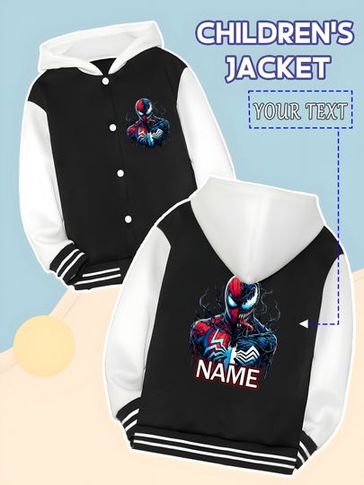 Marvel Boys' Baseball Jacket - Spider-Man Venom Symbiote Style, mysterious and cool, trendy and stunning for streetwear a