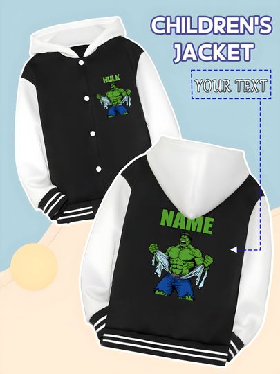 Marvel Boys Baseball Jacket - Classic Hulk print, full of power, perfect for spring and autumn casual wear, suitable for