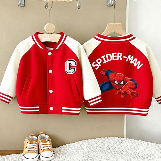 Discover Marvels Spidermans Children Jackets Boy Girl Baseball Coats Embroidered Letters Cardigan Autumn Fashion Outerwear Clothing Gift
