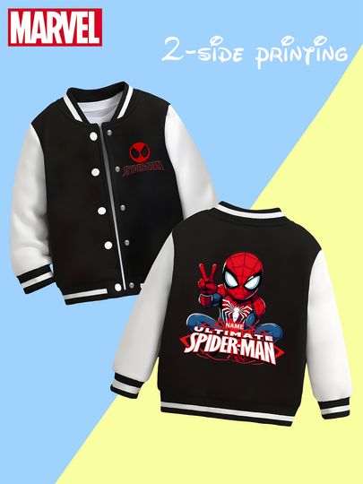 Discover Marvel boys' baseball jacket - with cute Spider-Man prints and a double-sided design. Perfect for school and playing with