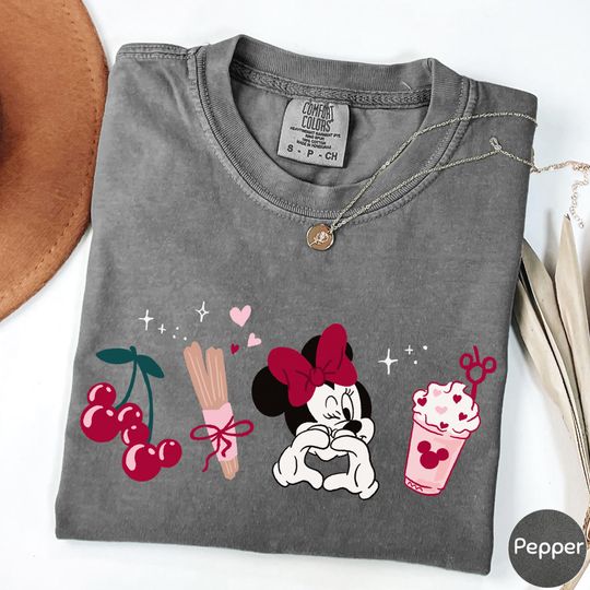 Discover Minnie Cherry Love Heart Comfort Colors Shirt, Happy Valentines Day 2026 Gift