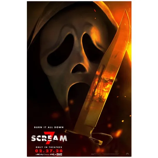 Discover Scream 7 Burn It All Down Horror Movie Poster 2026