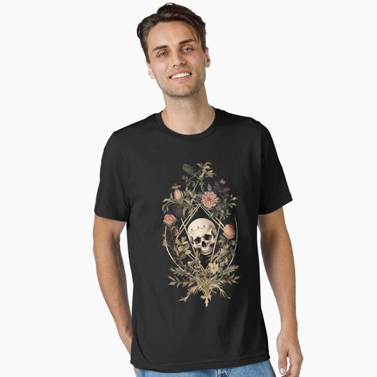 Discover Dark Victorian Skull and Flowers Essential T-Shirt