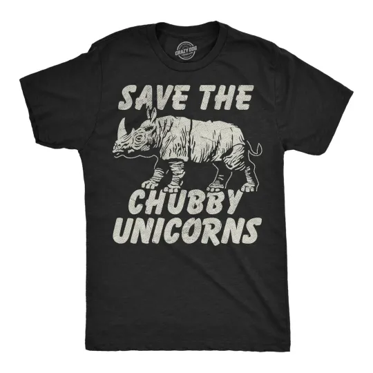 Discover Mens Funny T Shirts Save The Chubby Unicorns Sarcastic Rhino Graphic Novelty Tee
