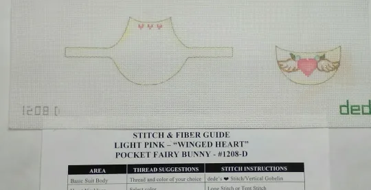 Discover dede needlepoint HP handpaint canvas 3D Pocket Fairy BUNNY clothes Winged Heart