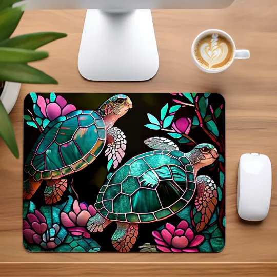 Discover Stained Glass Turtles Mouse Pad for Home Office