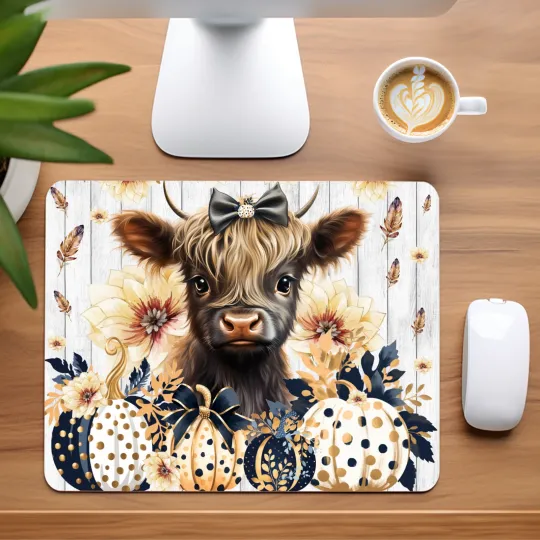 Discover Highland Cow & Pumpkins Mouse Pad for Home Office