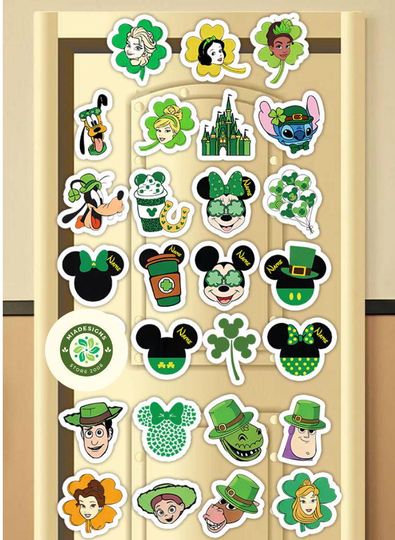 Discover Personalized All Characters Happy St Patrick's Day Disney Cruise Magnet, Mickey & Friends Shamrock Lucky Family Cruise Ship Stateroom Door