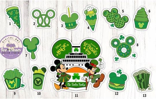 Discover Personalized Happy St. Patricks Day Snacks Drinks Disney Cruise Magnet, Mickey & Friends Lucky Shamrock Family Cruise Ship Stateroom Door