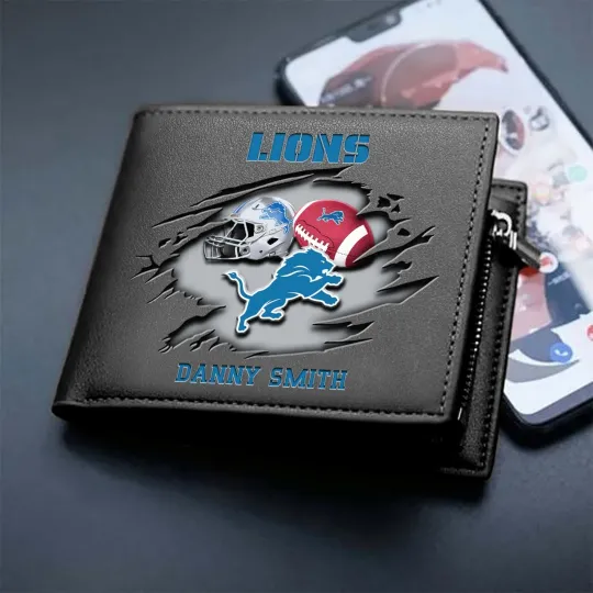 Discover Personalized Detroit Football Team Lionss Leather Wallet, Gift For Fans