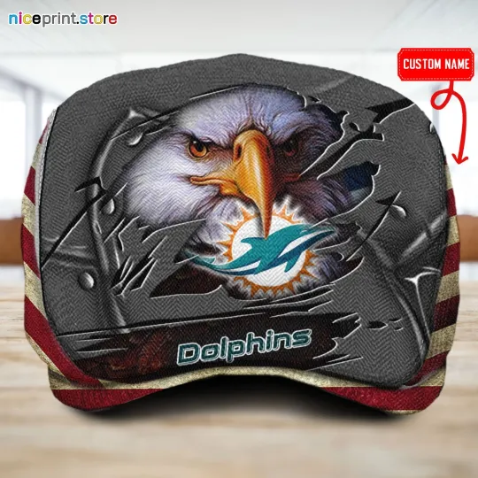 Discover Miami Team Dolphins Jeff Cap football Beret Hat Flat Cap football Golf Cap Dolphins Driver