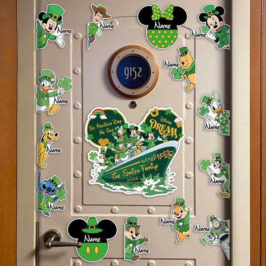Discover Personalized Mickey & Friends Happy St. Patrick's Day Disney Cruise Magnet, Disney Family Patrick Cruise Ship Stateroom Door, Lucky Shamrock