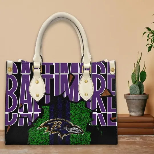 Discover Personalized Baltimore Football Team Ravenss  Leather handbag