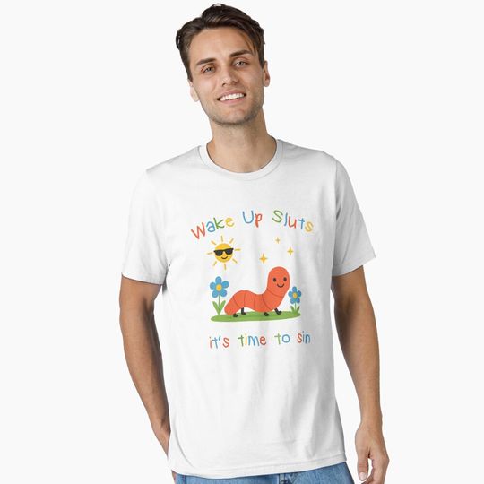Discover Wake up it's time to sin, funny worm meme Essential T-Shirt