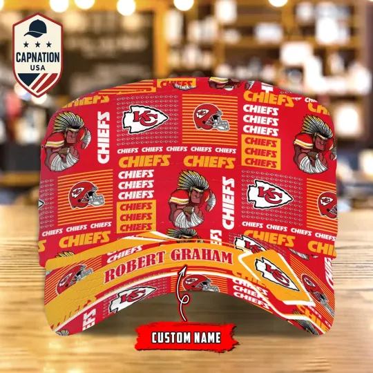 Discover Kansas-City-Chiefs Custom Name Military Cap Football football Sports Gift For Men