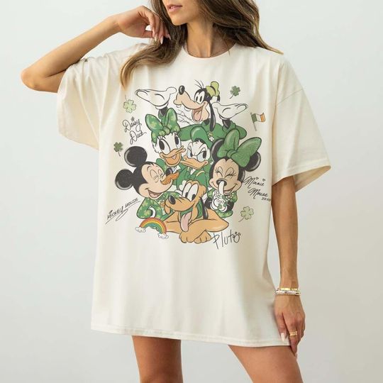 Discover Retro Mickey & Friends Disney St. Patrick's day Comfort Colors Shirt, WDW Disneyland Family Trip 2026 Shirt, Disney Lucky Shamrock Shirt