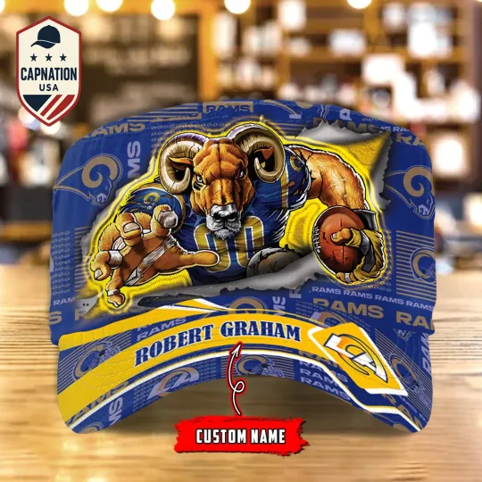 Discover Custom Name Military Cap Los-Angeles-Rams Football football Sports Gift For Men