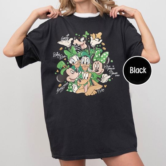 Discover Happy St. Patrick's Day Disney Mickey and Friends Signatures Shirt, Disney Ireland Family Patrick Day Trip Shirt, Disney Mickey Shamrock Tee