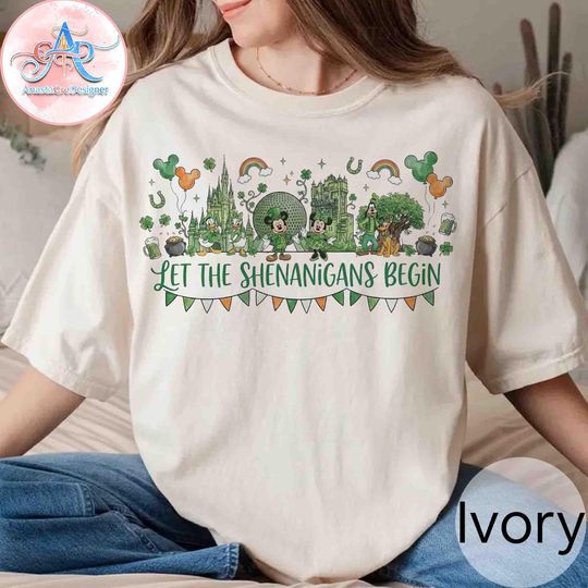 Discover Walt Disney World 4 Parks Happy St. Patrick's Day 2026 Shirt, Let The Shenanigans Begin Tee, Epcot Center, Hollywood Studio, Animal Kingdom