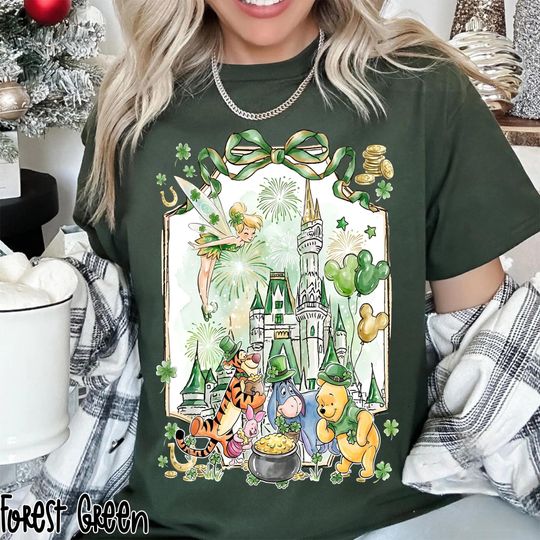 Discover Winnie The Pooh & Friend St. Patrick's Day Coquette Bow Shirt, Disney Irish Clover Shamrock Tee, Magic Kingdom, Disneyland St. Paddy's Gift
