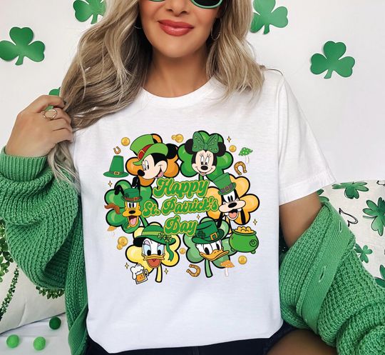 Discover Comfort Colors Disney Happy St Patrick's Day Shirt, Mickey and Friends St Patrick's Day T-Shirt, Disneyland Shamrock Family Trip Tees