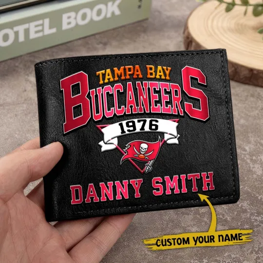 Discover Personalized Tampa Bay Football Buccaneerss Team Men Leather Wallet Gift For Him