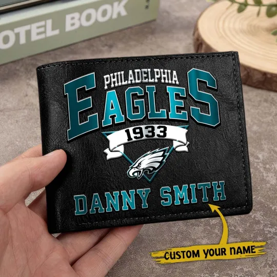 Discover Personalized Philadelphia Football Eagless Team Men Leather Wallet Gift For Him