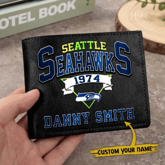 Discover Personalized Seattle Football Seahawkss Team Men Leather Wallet Gift For Him