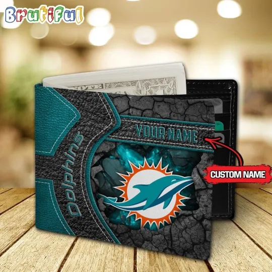 Discover Miami Football Team Dolphinss Custom Name Men’s Leather Wallet