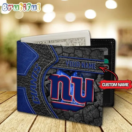 Discover New York Football Team Giantss Custom Name Men’s Leather Wallet