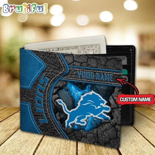 Discover Detroit Football Team Lionss Custom Name Men’s Leather Wallet